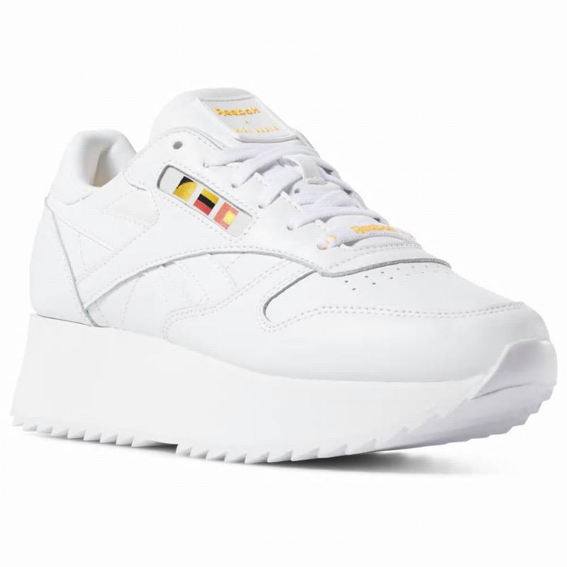 Reebok Classic Leather Double X Gigi Hadid Shoes Womens White/Red/Black/Gold India EO4440BN